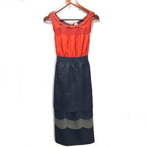 NWT Maeve Anthropologie Horizon Line Color Block Scalloped Sheath Dress Silk US6